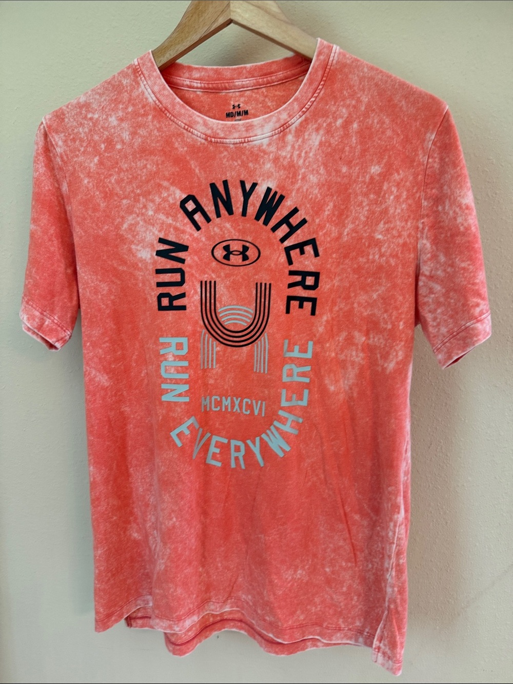 Under Armour Coral Acid-Wash 'Run Anywhere' Graphic Tee